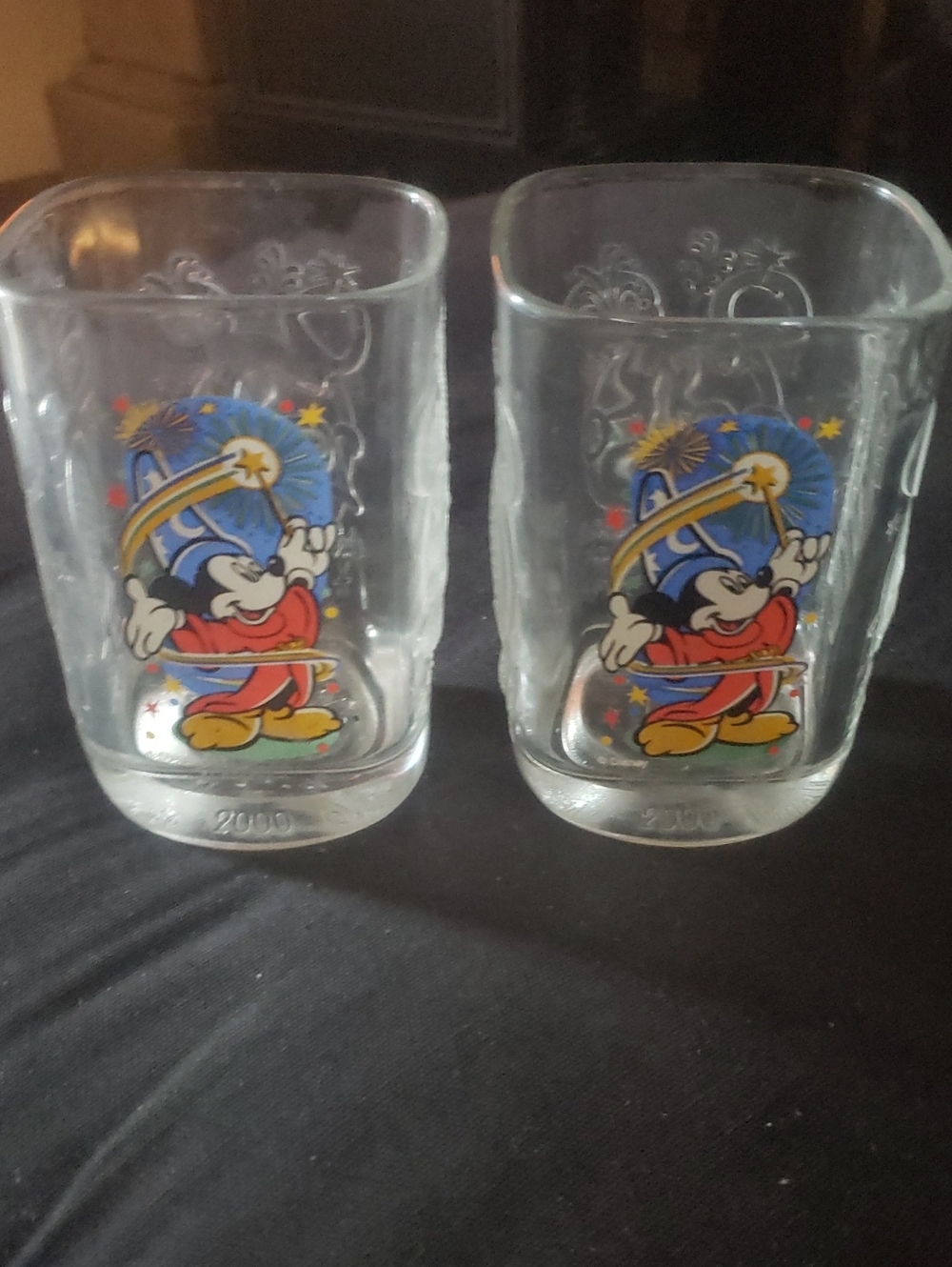 Disney Mickey Sorcerer Glass Tumblers with Blue, Red and Yellow Artwork